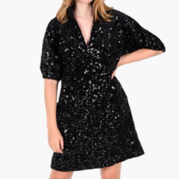 Emily McCarthy Poppy Tunic Dress Black Metallic Cheetah XS - Picture 13 of 13